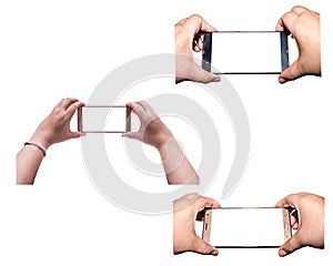 All hand with smartphone isolated, Clipping path