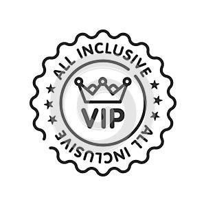 All inclusive sticker line black icon. Vip membership. Exclusive offer from travel agency. Sign for web page, mobile app