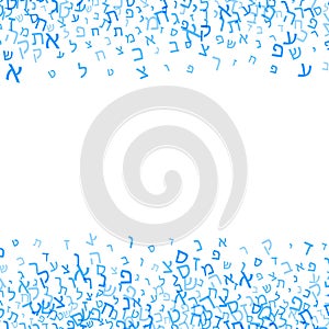 All letters of Hebrew alphabet, Jewish ABC pattern, abstract blue and white background