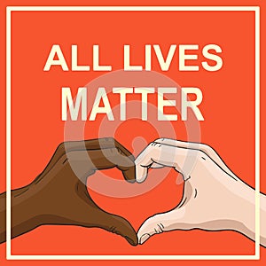 All lives matter banner multiracial hands heart gesture