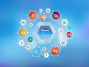 All minerals for human health. Abstract scheme photo