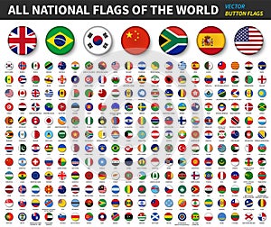 All national flags of the world . Convex button flag design . White isolated background . Element vector