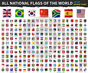 All national flags of the world . Grunge square shape watercolor painting flag design . White  background . Element vector