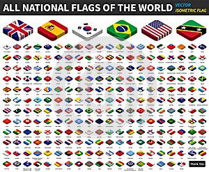 All national flags of the world . isometric top design . Vector