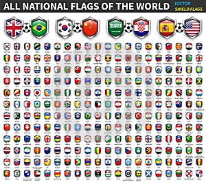 All national flags of the world . Shield flag design . Sport and soccer competition concept . Element vector