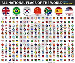 All national flags of the world . Speech bubble flag design . White isolated background . Element vector