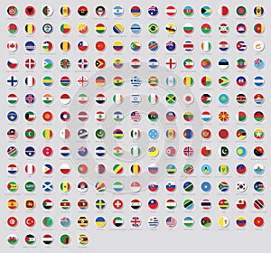 All national flags of the world stickers with names. Rounded flags, circular design, stickers. High quality vector flag isolated o