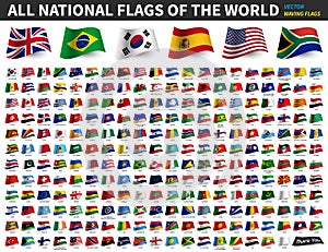 All national flags of the world . Waving flag design . Vector