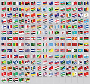 All national world waving flags with names - high quality vector flag isolated on gray background