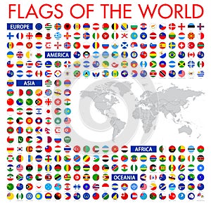 All official national flags of the world. Circular design. Vecto