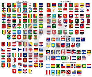 All official national flags of the world button square design Vector