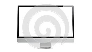 All-in-one desktop computer with a blank white screen on a silver stand all-in-one computer