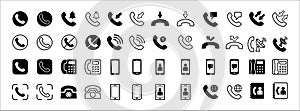 All phone, telephone and handphone, contact communication vector icon design set. Phone call button illustration. Satellite