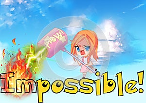 All is possible. Girl breaks through the impossible barrier