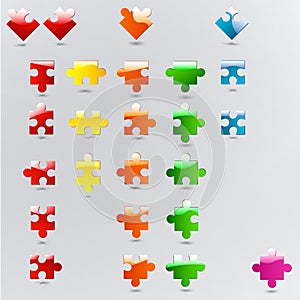 All possible shapes of puzzle pieces in different colors