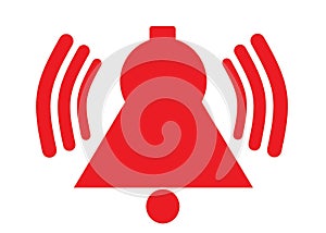 An all red knell bell symbol icon ringing with sound waves white backdrop