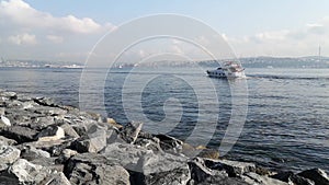 All-round panorama of the Sea of Marmara embankment on Kennedy Avenue in Istanbul, Turkey