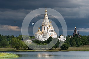 Minsk,Belarus.Cathedral Of All Saints- Famous Belarussian Landmark,The Biggest Orthodox Church Of Country.Snow-White Temple With G