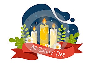 All Saints Day Vector Illustration on 1st November with for the All Souls Remembrance Celebration with Candles in Flat Cartoon