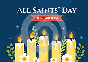 All Saints Day Vector Illustration on 1st November with for the All Souls Remembrance Celebration with Candles in Flat Cartoon