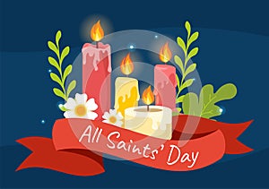 All Saints Day Vector Illustration on 1st November with for the All Souls Remembrance Celebration with Candles in Flat Cartoon