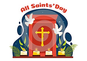 All Saints Day Vector Illustration on 1st November with for the All Souls Remembrance Celebration with Candles in Flat Cartoon
