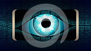 The all-seeing eye of Big brother in your smartphone, concept of permanent global covert surveillance using mobile devices