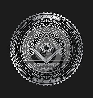 All Seeing Eye Emblem Badge Vector Logo Metallic