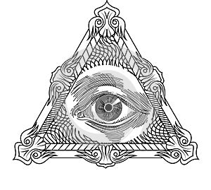 All seeing eye, engraving tattoo style. photo