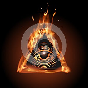 All seeing eye in flame