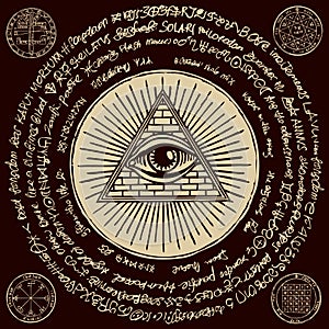 All-seeing eye of God inside triangle pyramid