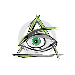 The All Seeing Eye - Green Firey Flame Illuminati Freemasonry Vector photo