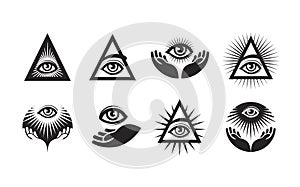 All Seeing Eye icons set. Illuminati symbol photo