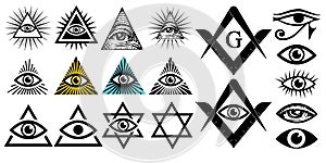 All seeing eye. Illuminati symbols, masonic sign. Conspiracy of elites.