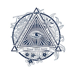 All seeing eye illustration. Tatoo, masonic symbol,