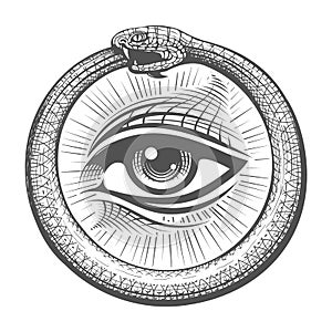 All seeing Eye Inside Ouroboros Snake Circle Esoteric Tattoo