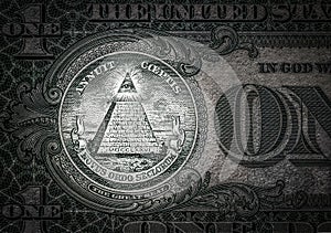 All-seeing eye on the one dollar. New world order. elite characters. 1 dollar.