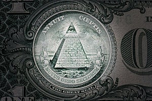 All-seeing eye on the one dollar. New world order. elite characters. 1 dollar. photo