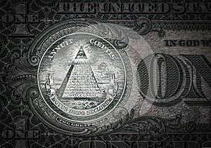 All-seeing eye on the one dollar. New world order. elite characters. 1 dollar. photo