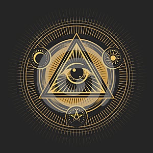 All seeing Eye of Providence Masonic Emblem on Black Background