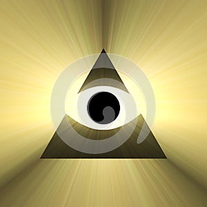 All seeing eye pyramid with light flare
