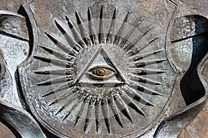 All-seeing eye with rays , symbol.