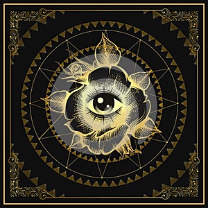 All seeing Eye in a Rose Flower Esoteric Emblem