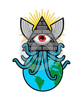 All-seeing eye. Symbol of world government. Illuminati conspiracy theory. sacred sign. Pyramid with an eye