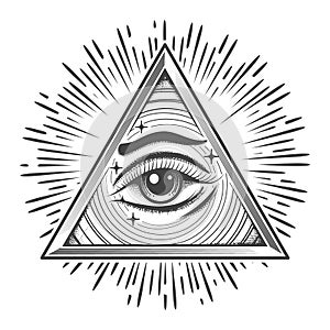 All seeing Eye in Triangle Freemasonry Symbol Engraving illustration photo