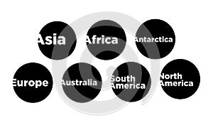 All seven continents typography on black round. seven continents lettering