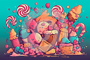 All sorts of sugary goodness. Lots of sweets. Concept of abundance, exuberance photo