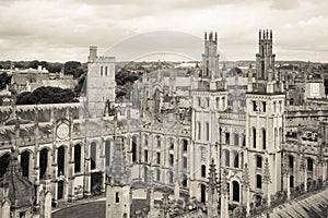 All Souls College, Oxford University, Oxford, UK. Black and whit