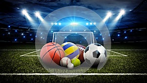 All sports balls in stadium 3d photo