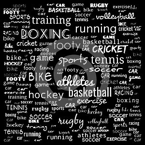 All sports word cloud collage background illustration